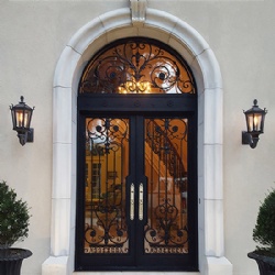 Custom Luxury Wrought Iron Front Door With Transom