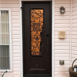 Single Iron Door With Cranberry Glass