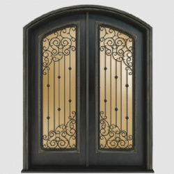 Arched Wrought Iron Door With Amber-yellow Glass