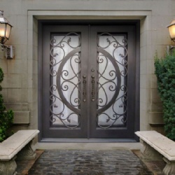 Hi-Q Wrought Iron Double Entry Door With Glass For Willa Or Hotel