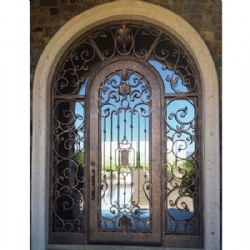 拱形铁艺玻璃入户门子母门