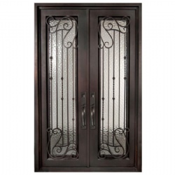 Simple Wrought Iron Dual Entry Doors With Double Glass