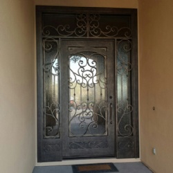 Villa Antique Brass Big Wrough Iron Door With Fixed Window