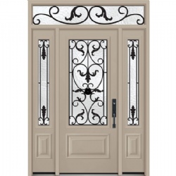 White Wrought Iron Entrance Doors With Transom And Sidelights